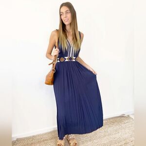 & Other Stories Navy Blue Midi Dress